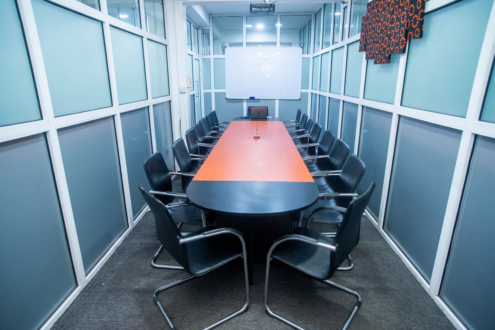 Main training hall — 16-seat training suite with ceiling projector